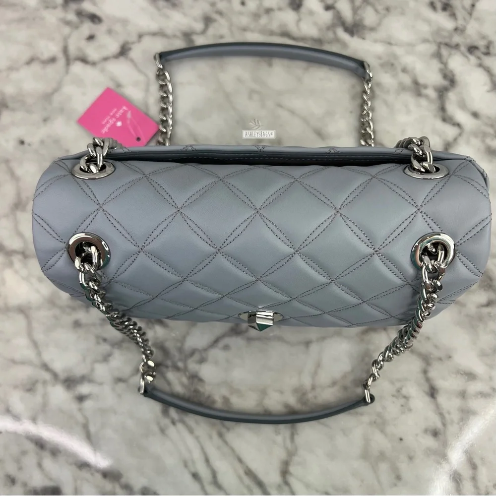 Kate Spade Natalia Quilted Leather Medium Flap Crossbody In Brushed Steel